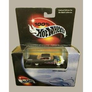 2000 Hot Wheels 100% 1959 Cadillac Black W/ Flames 1:64 MIB Limited Edition